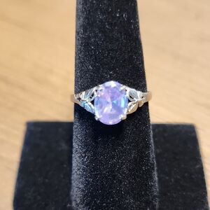 Purple and Silver Faux Opal Ring with Elegant Design